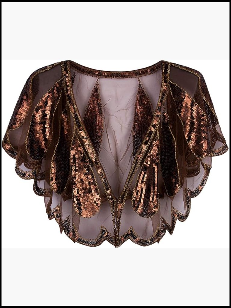 Art Deco Sequin Beaded Evening Cape Bolero Flapper Cover Up Shawl Wrap
